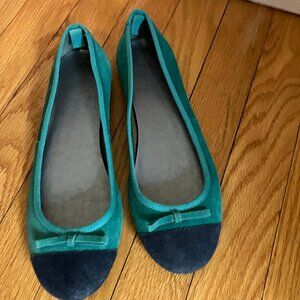Gap Green/Navy Bow Preppy Suede Ballet Flats  6
